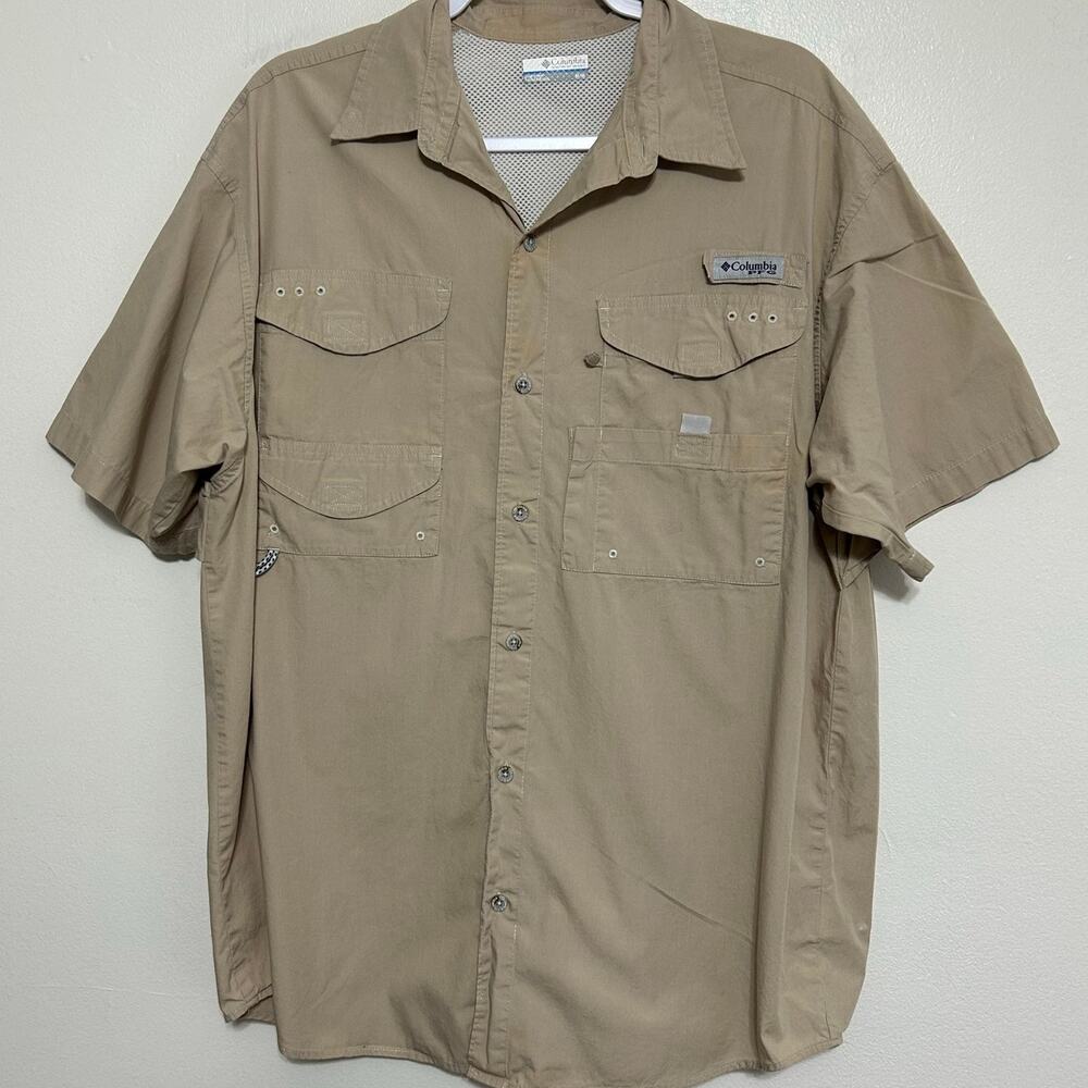 Columbia PFG Men's Med Tan Fishing Shirt 100% Cotton Vented